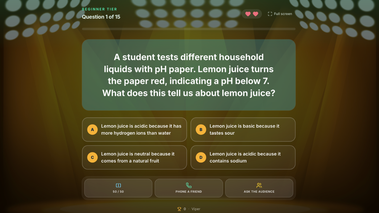 Millionaire Ladder question with four answer choices